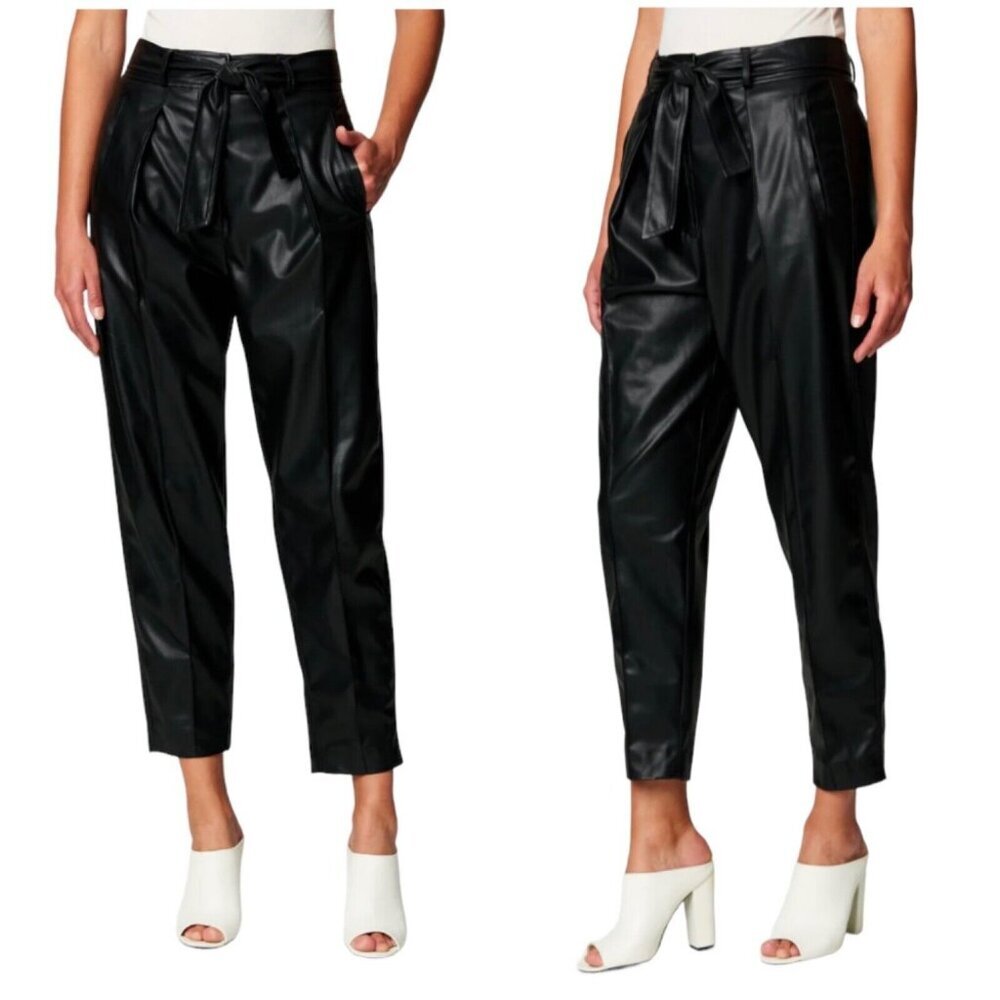 Blank NYC Women Sz 25 Black Vegan‎ Faux Leather Pleated Pant Off The Record NWT